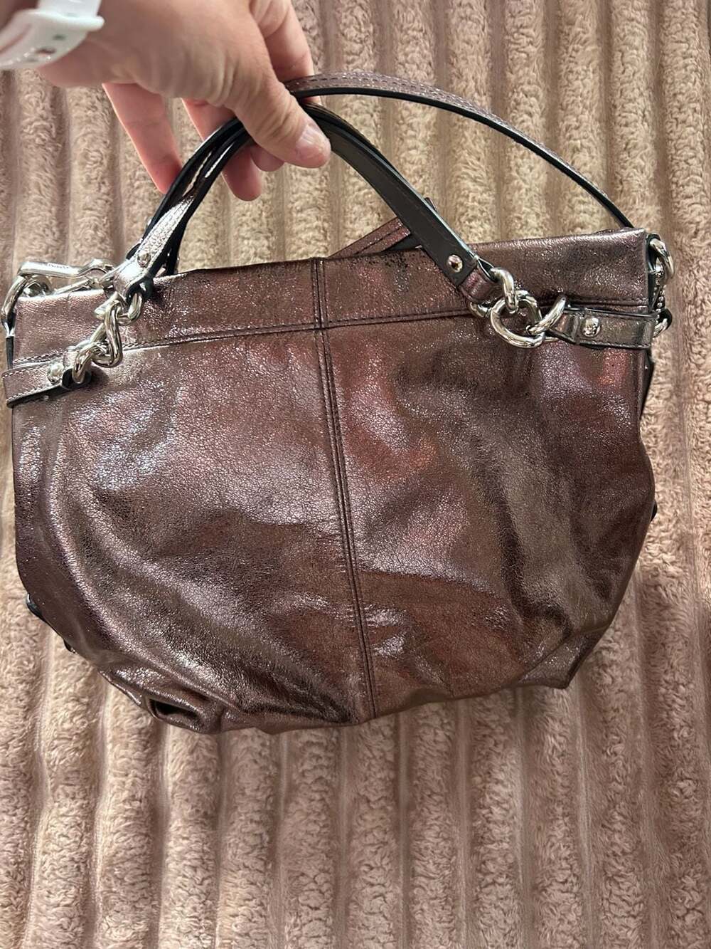Vintage Coach Brooke Hobo Metallic Pewter Silver Leather Slouchy Shoulder Bag Pu